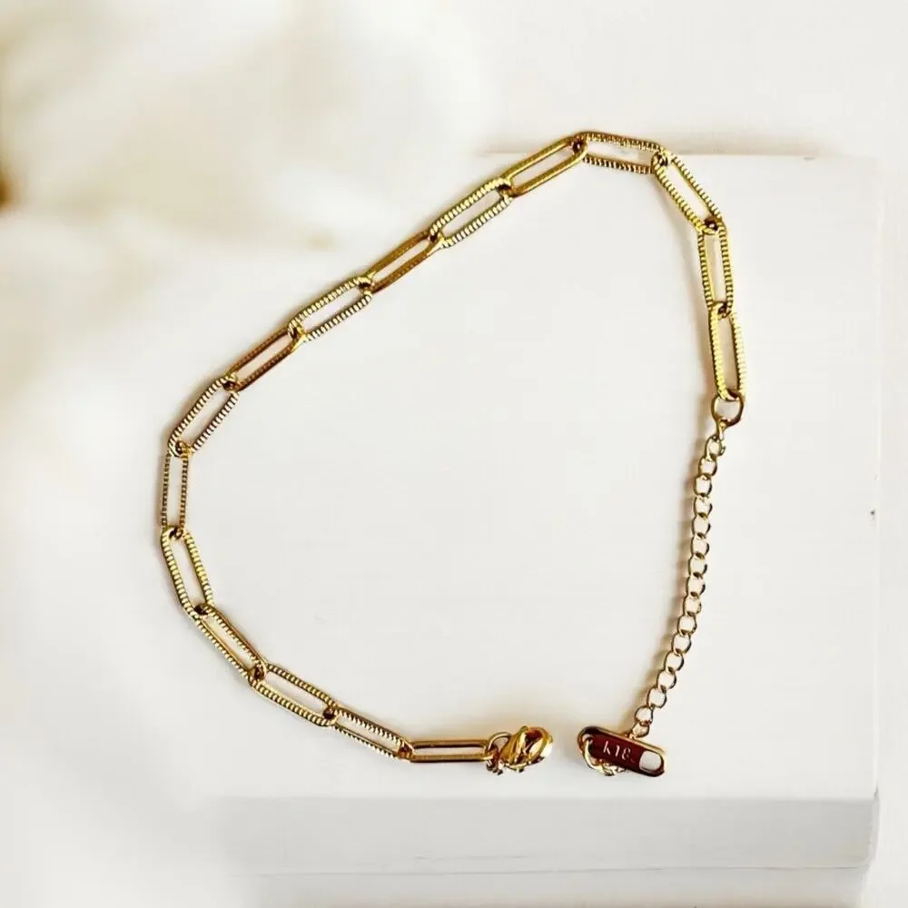 NEW 18K yellow gold plated paper clip chain bracelet jewelry B29A